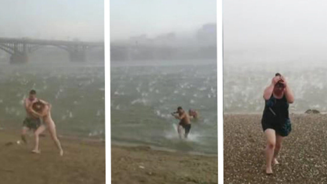 Surprise Hailstorm Bombarding on Russian Beach See What Happen Next (Video)