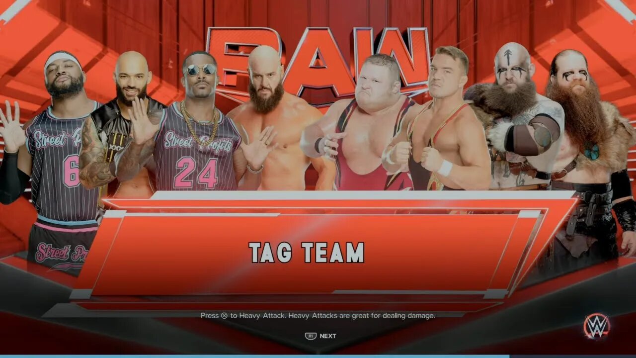 WWE Monday Night Raw Strowman/Ricochet & The Street Profits vs Alpha Academy & The Viking Raiders