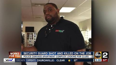 No suspects in the shooting death of a security guard