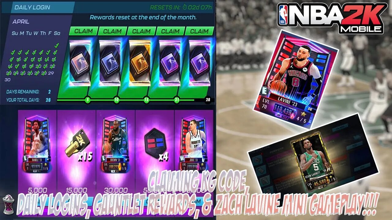 Claiming Month of April Daily Logins, Playoff Gauntlet Rewards, & Playoff DM Zach Lavine Mini GP!!!