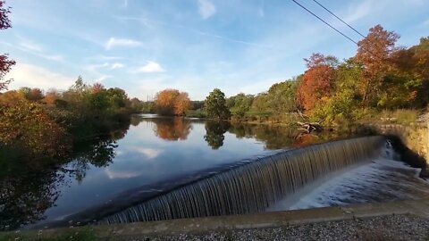 Tricentennial Park on Blackstone River in Sutton Massachusetts in Autumn Foliage