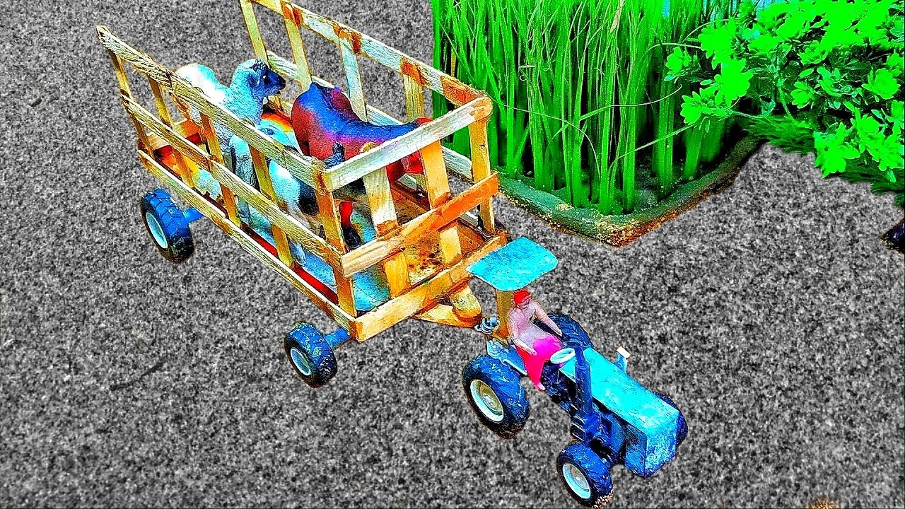 Diy Tractor Mini Farmer || Animal Eating Grass || Diy Tractor Transport Animal Jungle The Creative