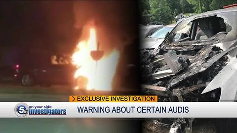 Avon man says he watched his car burst into flames, warns about Audis