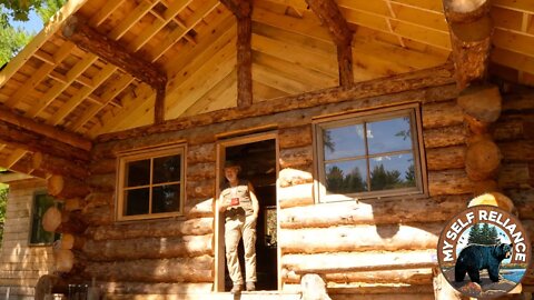 A Cabin in the Woods, Roof, Windows | Building an Off Grid Log Cabin Alone in the Wilderness, Ep22