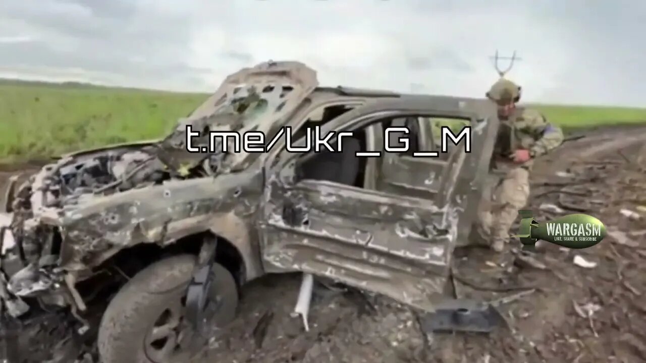 An Ukraine pick -p truck after something arrived