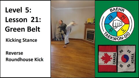 Baehr Taekwondo: 05-21: Green Belt: Kicking Stance - Reverse Roundhouse Kick