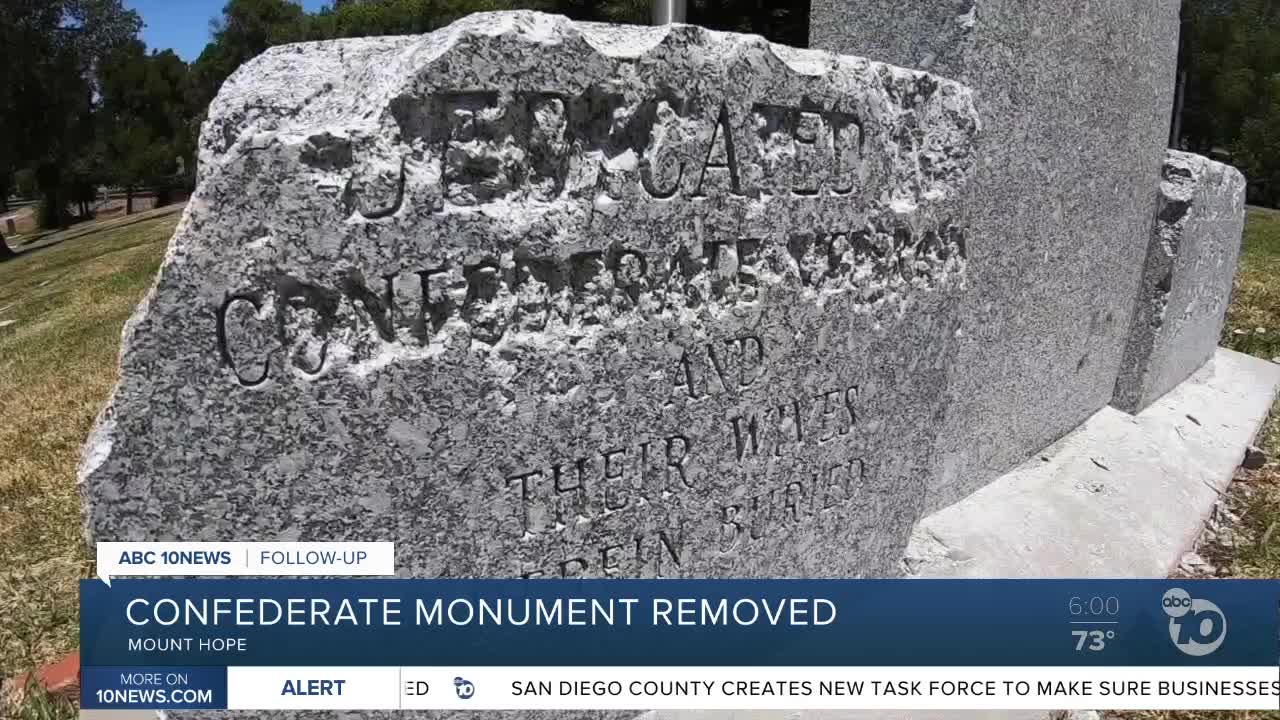 Mt. Hope cemetery Confederate monument removed