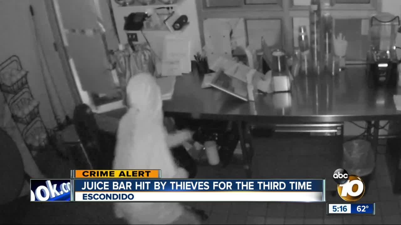 Escondido juice bar hit by thieves for third time