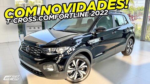 NOVO VOLKSWAGEN T-CROSS COMFORTLINE 200TSI 2022 COM TETO SOLAR E NOVO SISTEMA DE AR CONDICIONADO