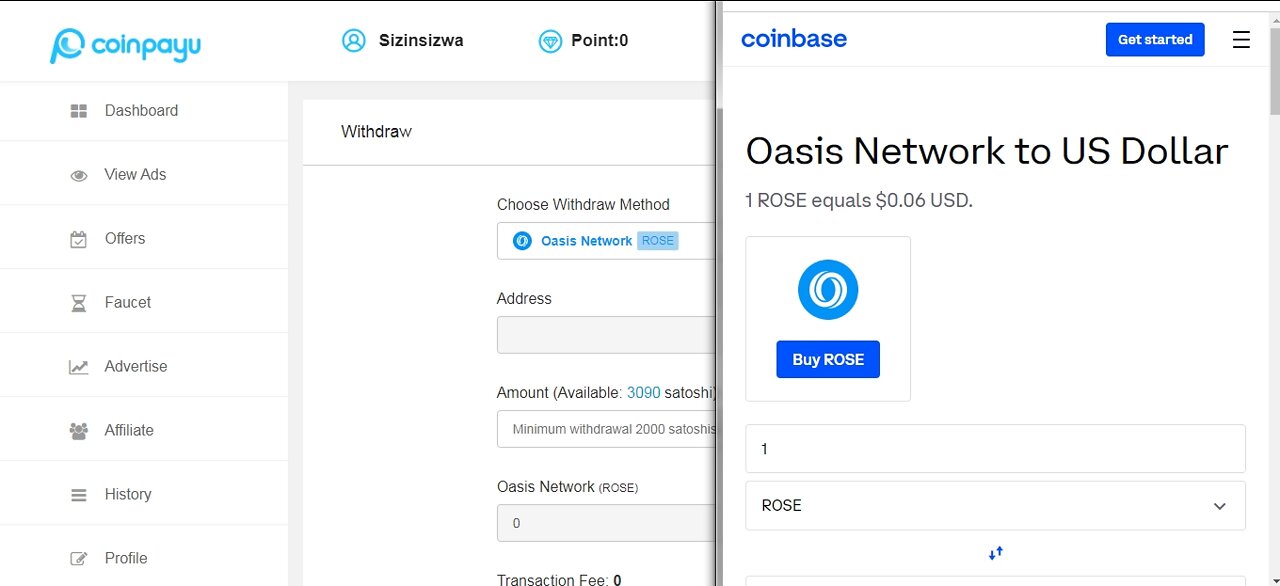 How To Get Free Oasis Network ROSE Cryptocurrency Paid To Click At Coinpayu And Instant Withdraw