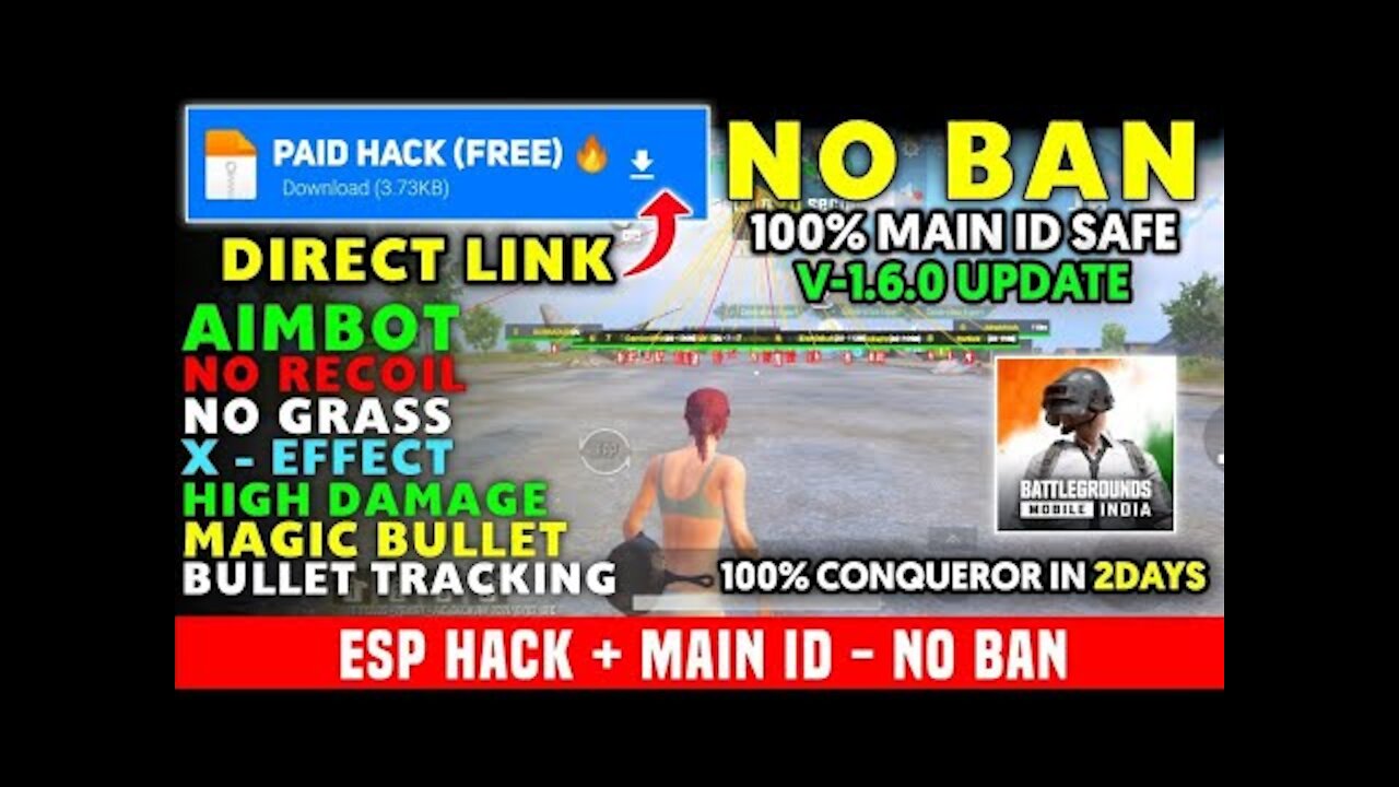 BATTLEGROUNDS MOBILE INDIA ESP HACK | BGMI ESP HACK | BGMI MOD APK 1.6| BGMI MOD MENU - MAIN ID SAFE