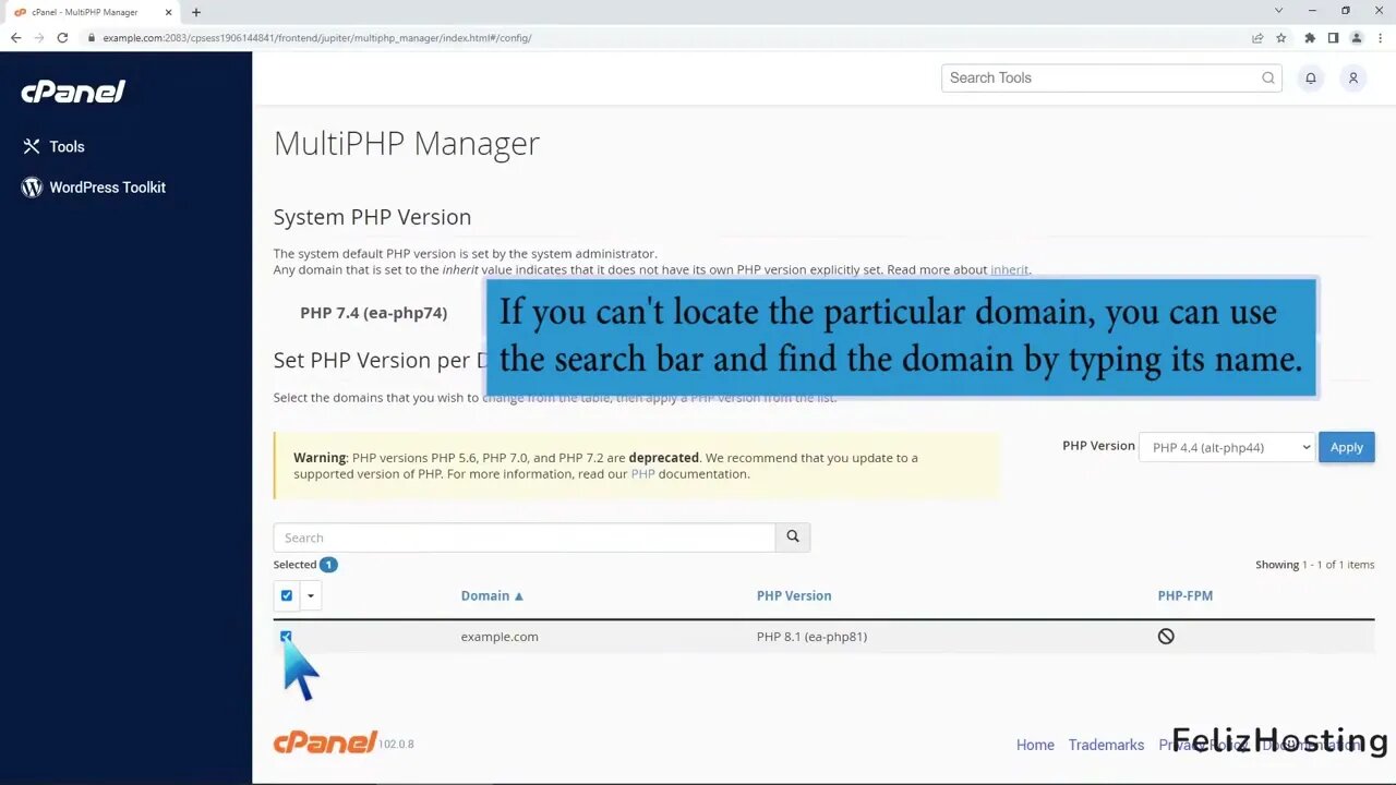 How to Reset the PHP Version to the Default Version, Using cPanel with FelizHosting