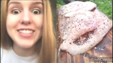 Girls watch cooking meat outdoors