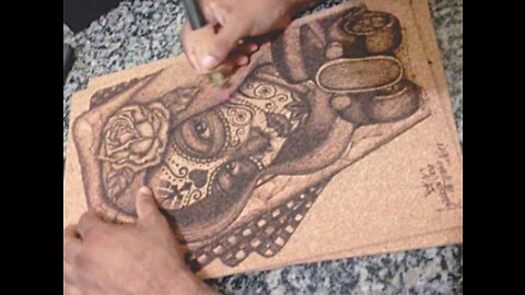 Art Pyrography in cork - Catrina