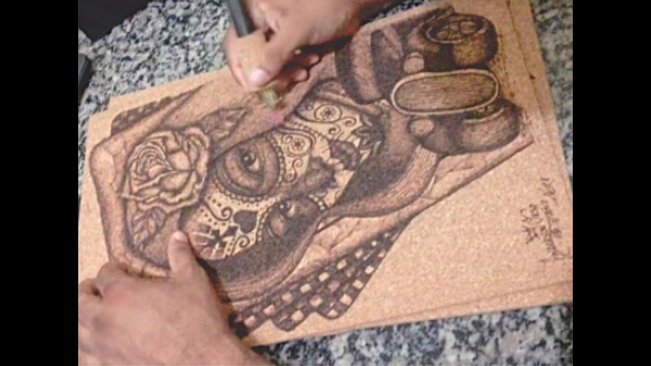 Art Pyrography in cork - Catrina