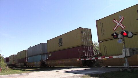 Westbound CN 101 Intermodal Train CN 3097 & CN 3856 Locomotives In Ontario