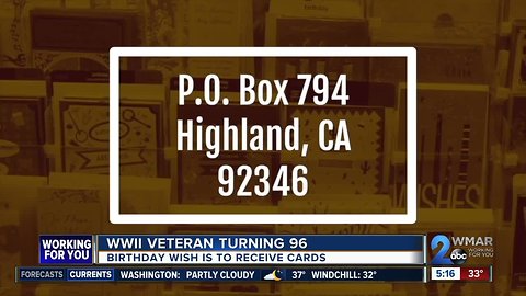 World War II veteran wants birthday cards for his 96th birthday