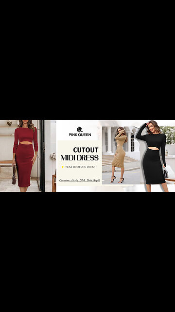 Pink Queen Knit Crew Neck Long Sleeve Bodycon Cutout Midi Dresses💗