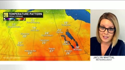 Smoke, heat and thunderstorms including the risk for tornadoes this weekend in the Prairies