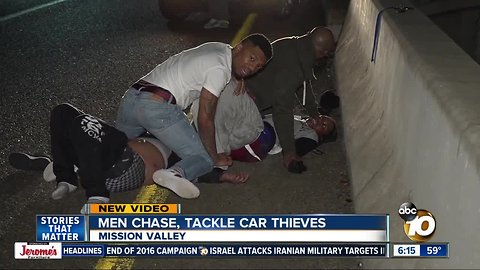 Men chase women who stole their car, pin them down