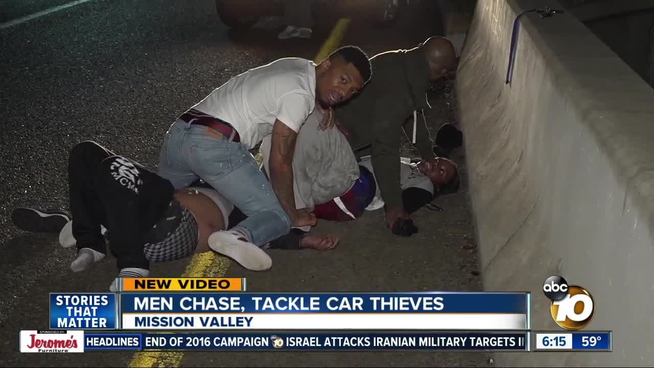 Men chase women who stole their car, pin them down