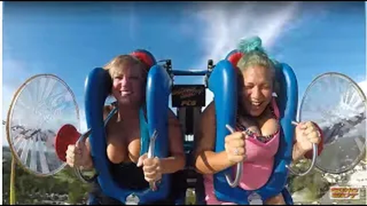 Scared the most beautiful teen girl on slingshot ride SUPER SLOWED