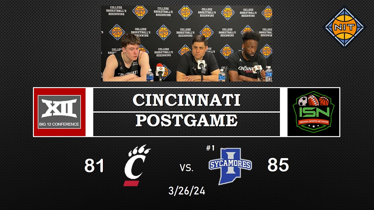 Cincinnati Coach #41 Simas Lukosius #15 John Newman After 85-81 Loss to ISU in Quarter Finals of NIT