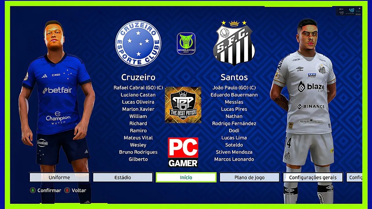 CRUZEIRO X SANTOS - PES2021 PATCH THE BEST 9.9.1- BRASILEIRÃO 2023 - QUARTA RODADA