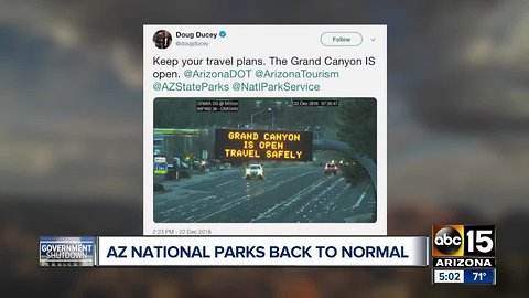 Arizona National Parks back to normal