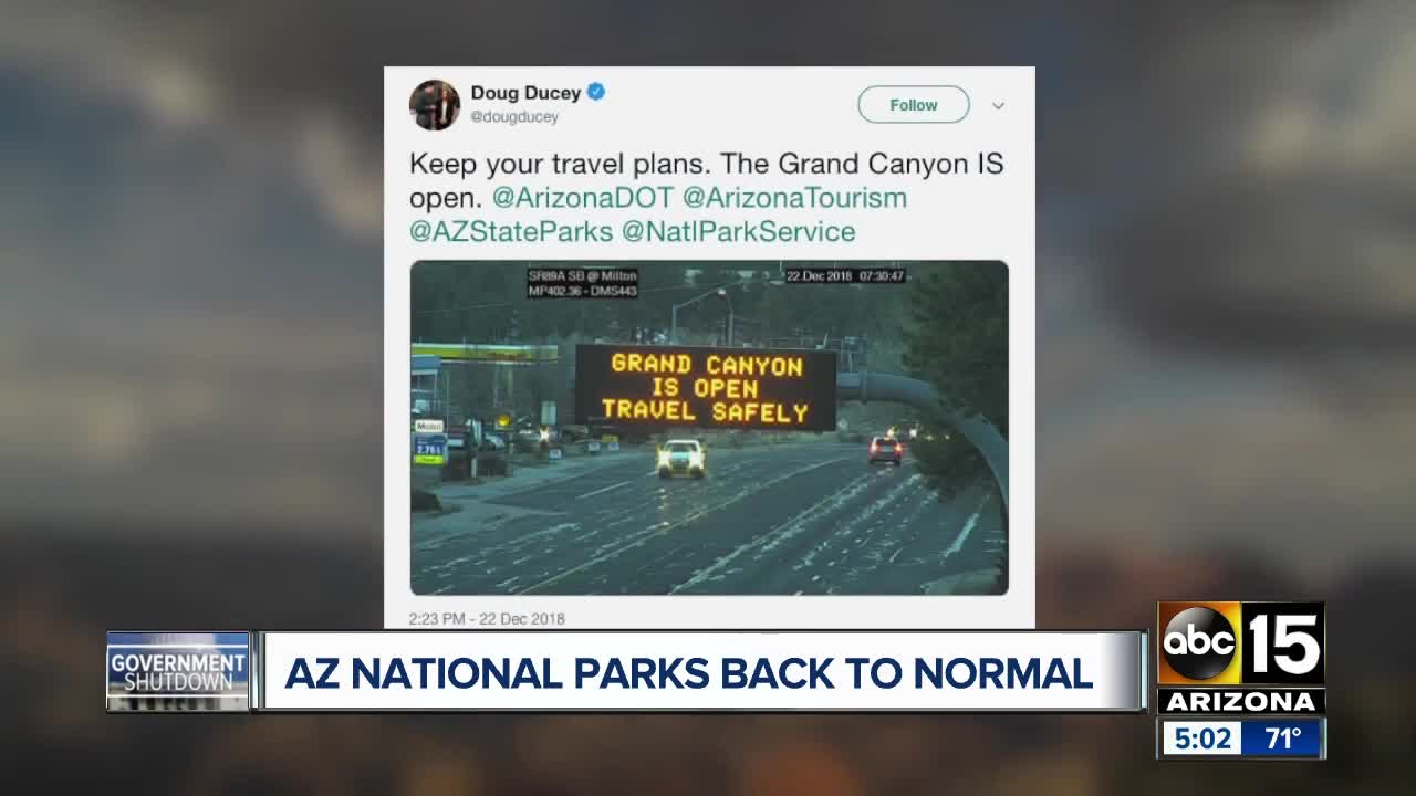 Arizona National Parks back to normal