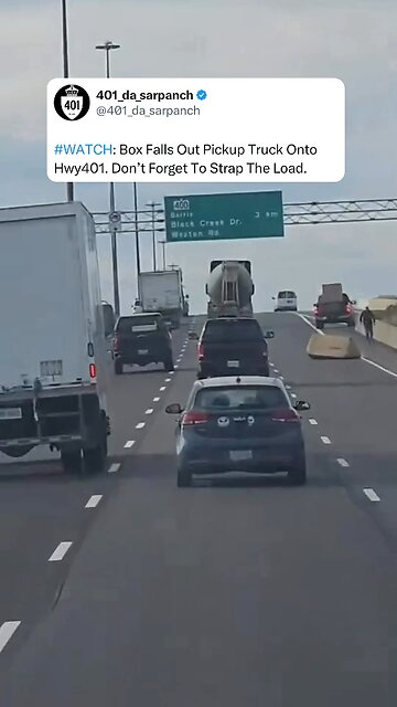 Box Falls Out Pickup Truck On Highway