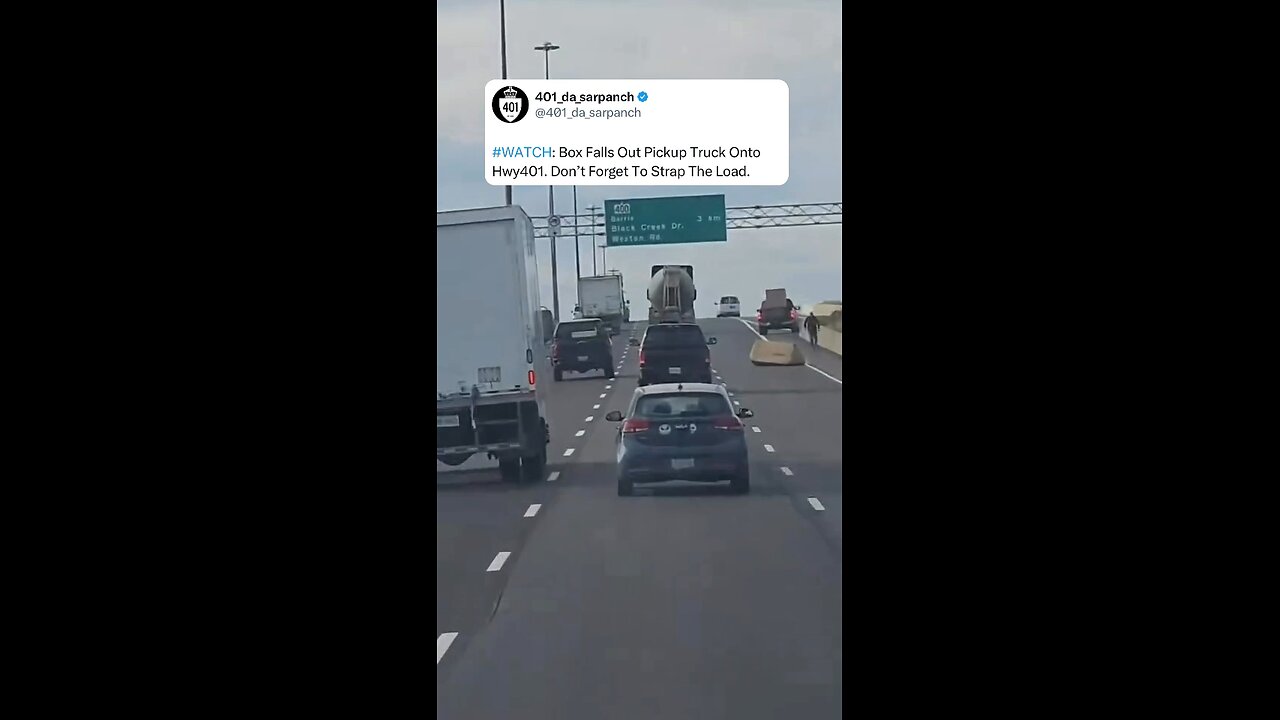 Box Falls Out Pickup Truck On Highway