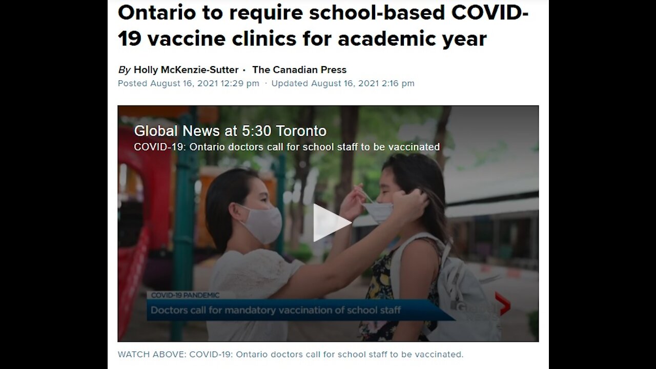 GREAT NEWS...Ontario Requires Vaccine Clinics At Schools