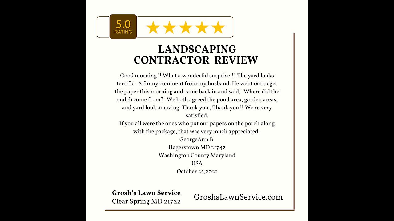 Landscaping Contractor 5 Star Review Hagerstown MD Video