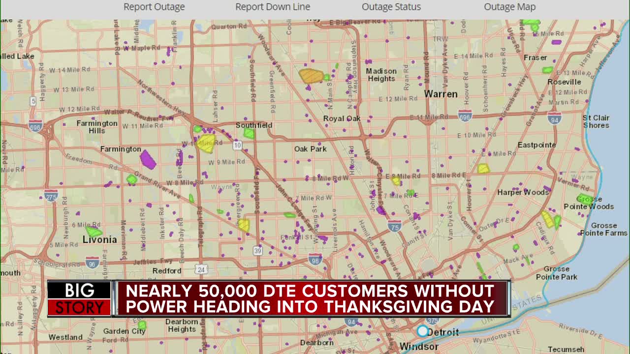 Nearly 50K DTE customers without power heading into Thanksgiving Day