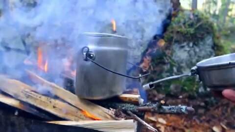 Hiking in the forest, jungle camping, meat on fire * 19