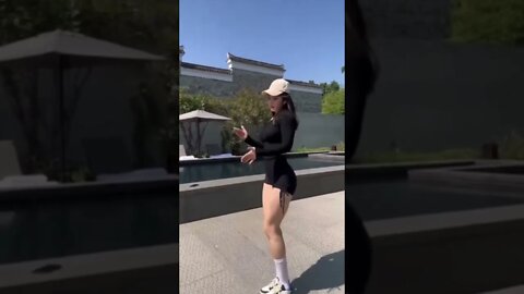 Hot Chinese Girl Dances Outside the City Wall