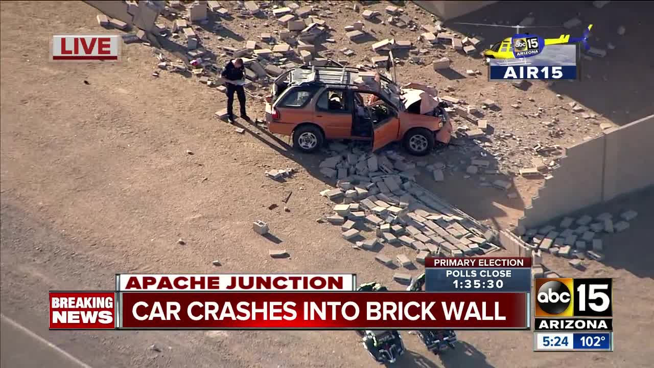 Car smashes into brick wall in Apache Junction