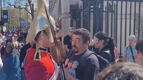 Kings guard Chest bumps in to tourist make way slow motion #horseguardsparade