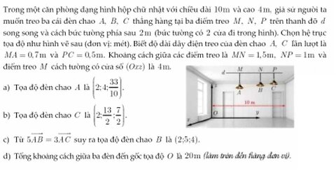 Toán 12: Trong một căn phòng dạng hình hộp chữ nhật với chiều dài 10m và cao 4m