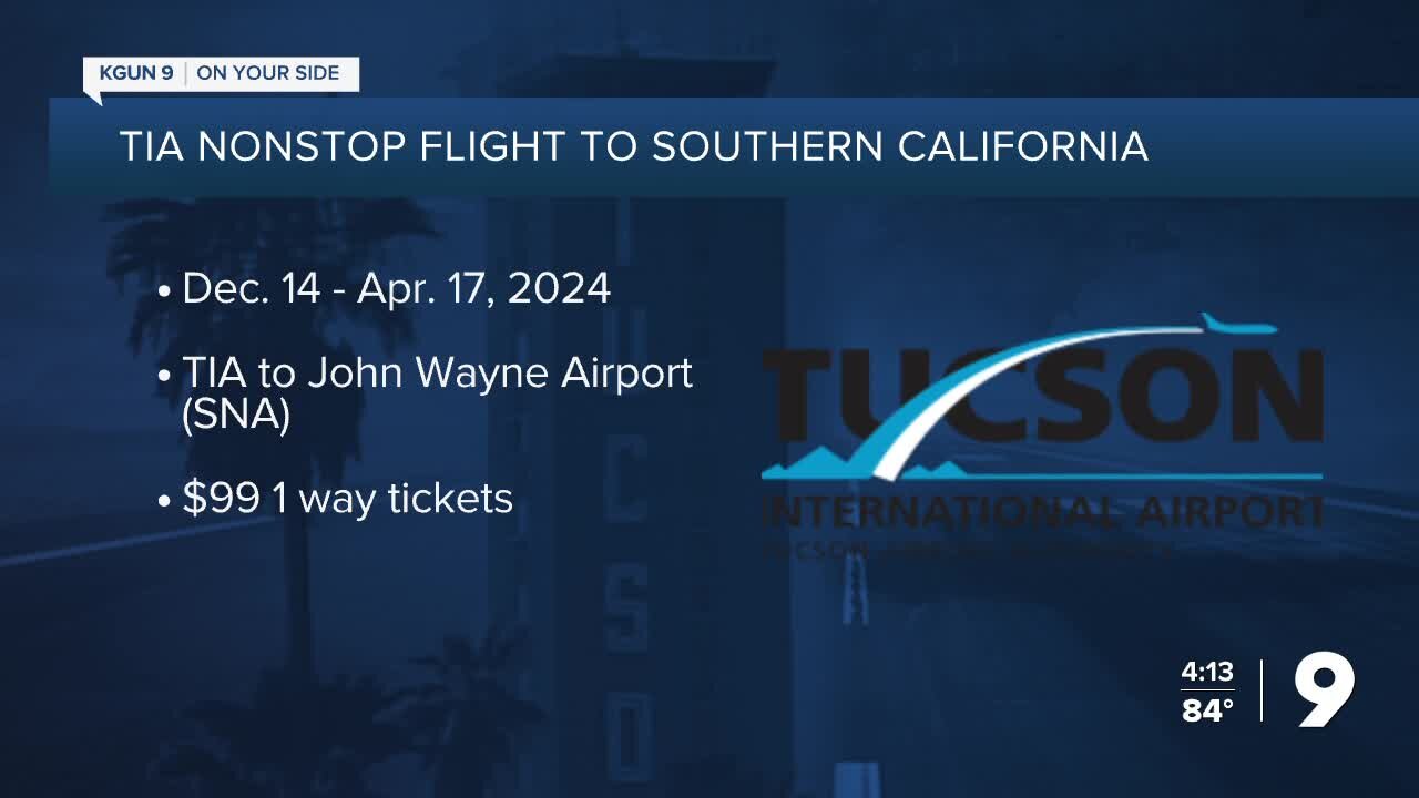 Flights added from Tucson International Airport to Orange County, California