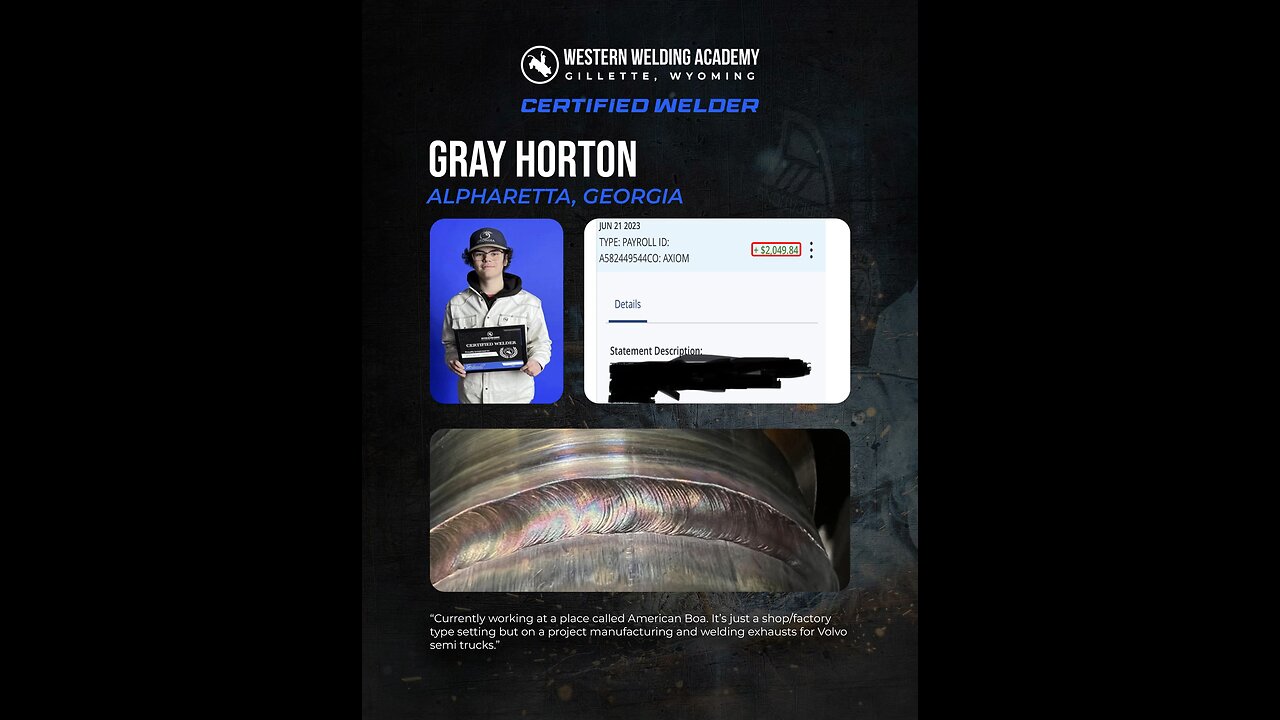 WWA Graduate: Gray Horton- Student Testimonial #westernweldingacademy #bluecollartour #weldingacad