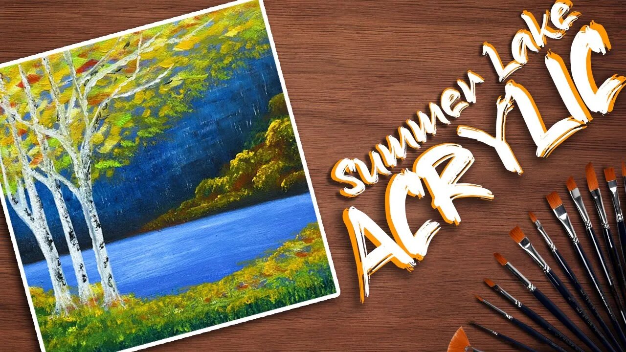 Summer Lake Acrylic Painting Tutorial for beginners