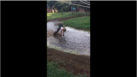 Children take spin on homemade roundabout
