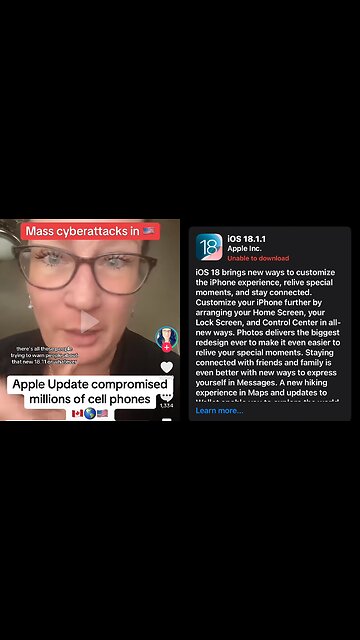 Apple iPhone 📱 Update iOS 18.1.1 compromised millions of cell phones #cyberattack
