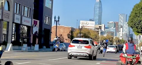 MOTORCYCLE DANCERS CRUISING FIGUEROA STAPLES CENTER DOWNTOWN LOS ANGGELES