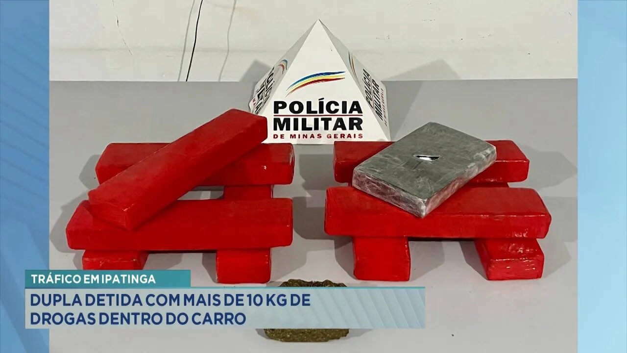 Tráfico em Ipatinga: Dupla detida com mais de 10 Kg de drogas dentro do carro.