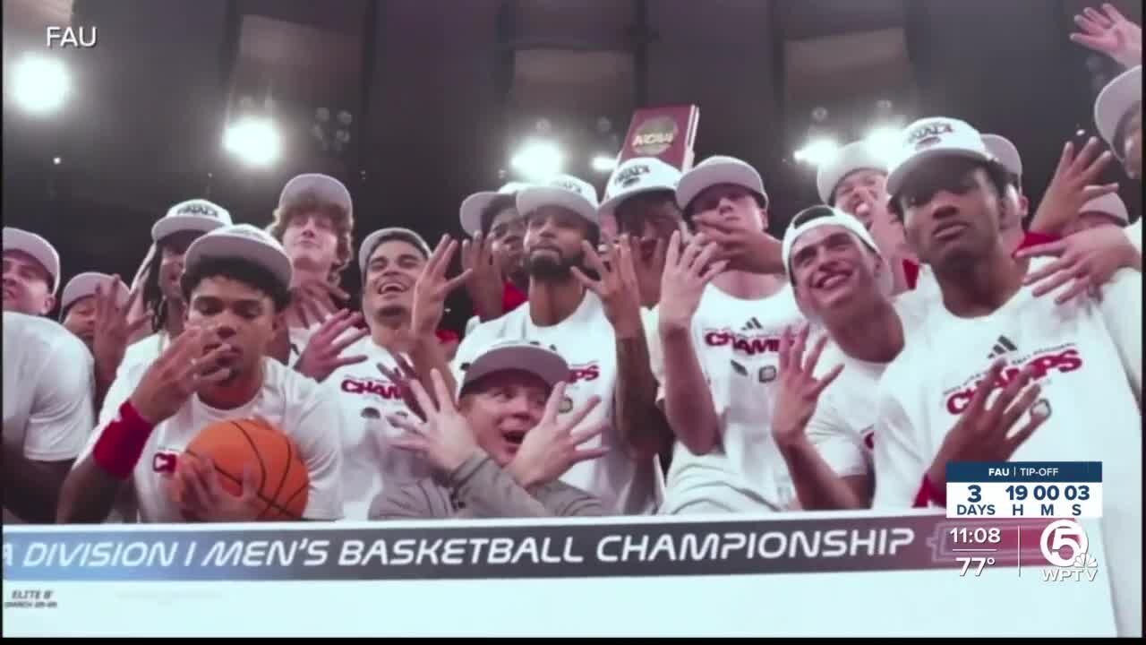 Comedian Carrot Top cheering for his FAU Owls in Final Four