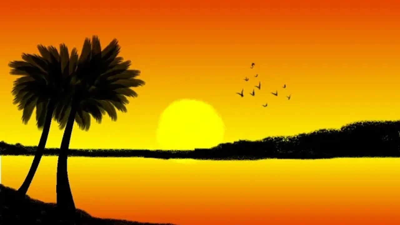 Beautiful Sunset Scenery Drawing with MS Paint