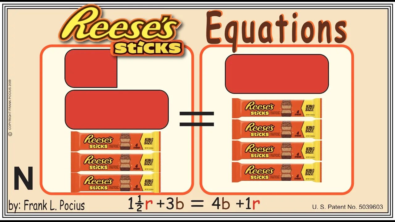 N1_vis REESES STICKS 1.5r+3b=4b+1r _ SOLVING BASIC EQUATIONS _ SOLVING BASIC WORD PROBLEMS